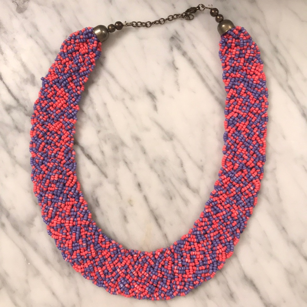 Pink and Purple Beaded Collar Necklace